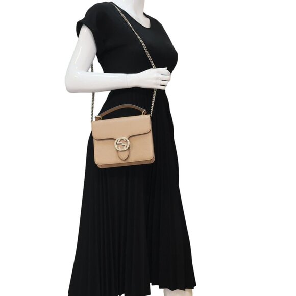 Gucci  Interlocking GG Small Dollar Calfskin Leather Crossbody Bag Beige - Picture 2 of 16